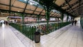 Covered market in Sofia, Bulgaria with huge hall and shops