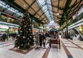 Covered market in Sofia, Bulgaria with huge hall and shops