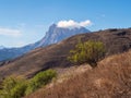 Tsey-Loam Mountain, Ingushetia. Autumn mountain landscape with pointed rocks on a clear sunny day. Autumn mountain landscape of