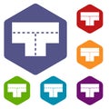 Tshaped crossroad icons set hexagon Royalty Free Stock Photo