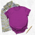 Tshirt mockup purple shirt with scarf fashion