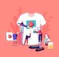 Tshirt Print, Diy Hobby Workshop Concept. Tiny Male and Female Characters Stand on Ladders Painting Strawberry