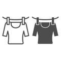 Tshirt on rope line and glyph icon. Drying tshirt vector illustration isolated on white. Laundry outline style design