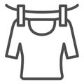 Tshirt on rope line icon. Drying tshirt vector illustration isolated on white. Laundry outline style design, designed