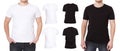 Tshirt set isolated on white background. Back and Front view Shirts. Template, Blank copy space and mock up on t-shirt.