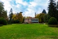 Tsinandali, Georgia - November 4, 2018: Two-story mansion with a white openwork terrace. Chavchavadze House Museum, Tsinandali