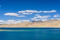 Tso Moriri Lake in the Karakorum Mountains near Leh, India. This region is a purpose of motorcycle expeditions organised by