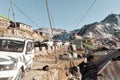 Tsomgo Lake, Gangtok, India 2 Jan, 2019: Tourist cars lined up near rope way building. A short ropeway has started at Tsomgo lake Royalty Free Stock Photo