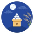 Tsukimi dango with full moon and pampas grass