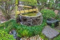 Tsukubai Water Fountain in Japanese Garden at Kita-in Temple, Kosenbamachi, Kawagoe, Saitama, Japan in spring. With sakura petals Royalty Free Stock Photo
