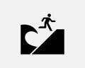 Tsunami Wave Evacuation Escape High Ground Inland Black White Icon Vector