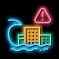 tsunami flood city neon glow icon illustration