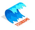 Tsunami giant water ocean wave natural disaster concept vector isometric illustration isolated