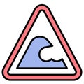 Tsunami hazard zone sign icon, warning sign vector