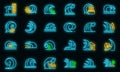 Tsunami icons set vector neon