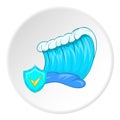 Tsunami safety sign icon, cartoon style