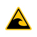 Tsunami sign. Black danger icon on yellow triangle symbol. Vector illustration of tsunami disaster. Hazard symbol
