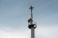 Tsunami siren warning tower. Disaster prevention tower with loundspeakers at the beach in Thailand