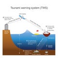 Tsunami warning system TWS. Vector design.