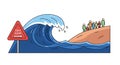 Tsunami wave approaching people Royalty Free Stock Photo