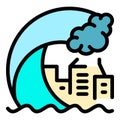 Tsunami wave city icon color outline vector Royalty Free Stock Photo