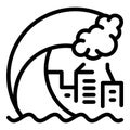 Tsunami wave city icon, outline style