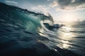 tsunami wave rolling over serene water, with dramatic skies in the background Royalty Free Stock Photo