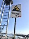 Tsunami zone sign by a ladder