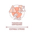 Tsunamis and earthquakes orange concept icon