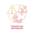 Tsunamis and earthquakes red gradient concept icon