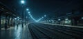 Tsuruhashi at Rest A Realistic View of Empty Train Tracks at Night Royalty Free Stock Photo