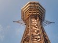 Tsutenkaku Tower in Shinsekai district with blue sky