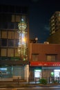 Tsutenkaku tower and Shinsekai in Osaka during summer night at Osaka Honshu , Japan : 3 September 2019