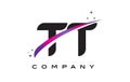 TT T Black Letter Logo Design with Purple Magenta Swoosh