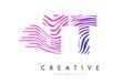 TT T Zebra Lines Letter Logo Design with Magenta Colors