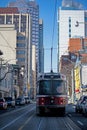 TTC Streetcar And Skyscrapers On Queen Street In Toronto