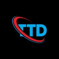 TTD logo. TTD letter. TTD letter logo design. Initials TTD logo linked with circle and uppercase monogram logo. TTD typography for Royalty Free Stock Photo