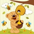 Tteddy bear takes honey bees Royalty Free Stock Photo