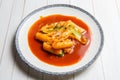 Tteok-bokki or stir-fried rice cakes is a popular Korean food Royalty Free Stock Photo