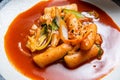 Tteok-bokki or stir-fried rice cakes is a popular,  Korean food Royalty Free Stock Photo