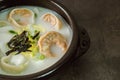 tteok mandu guk, Korean style dumpling soup with sliced rice cake Royalty Free Stock Photo