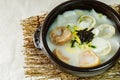 tteok mandu guk, Korean style dumpling soup with sliced rice cake Royalty Free Stock Photo