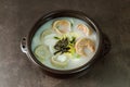 tteok mandu guk, Korean style dumpling soup with sliced rice cake Royalty Free Stock Photo