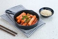 Tteokbokki or Topokki , stir fried rice cake stick, popular Korean street food Royalty Free Stock Photo