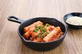 Tteokbokki or Topokki , stir fried rice cake stick, popular Korean street food Royalty Free Stock Photo