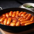 Tteokbokki or Topokki , stir fried rice cake stick, popular Korean street food Royalty Free Stock Photo