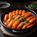 Tteokbokki or Topokki , stir fried rice cake stick, popular Korean street food Royalty Free Stock Photo