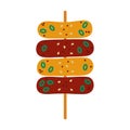 Tteokbokki vector icon. Delicious rice cake with spicy sauce, sesame seeds, green onions. Teokbokki on a stick. Fast street food, Royalty Free Stock Photo