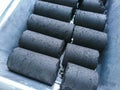 Tthe coconut shell charcoal briquette.