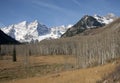 Tthe Maroon Bells wilderness in the late autumn. Royalty Free Stock Photo